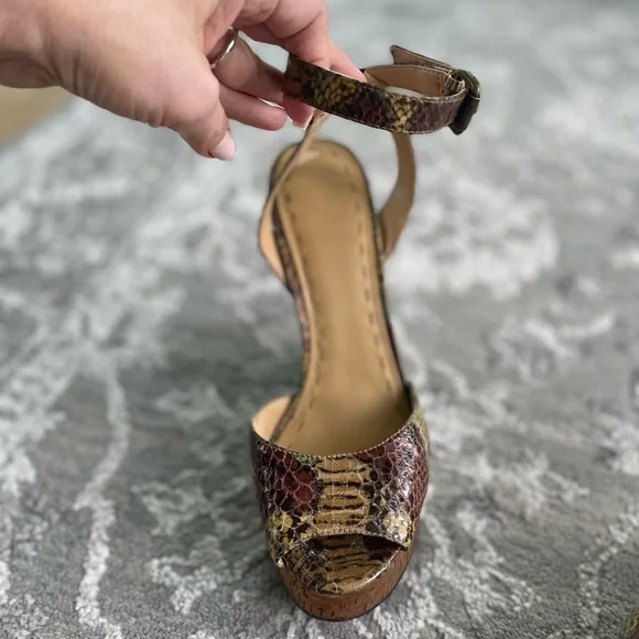 Nine West python and cork ankle strap heels - Picture 6 of 6